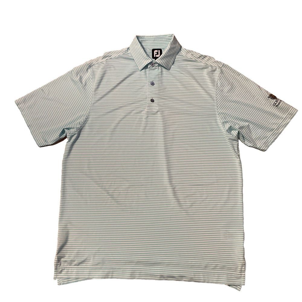 FootJoy Blue & White Striped Lisle Feeder‎ Stripe SS Golf Polo Men's Size Large